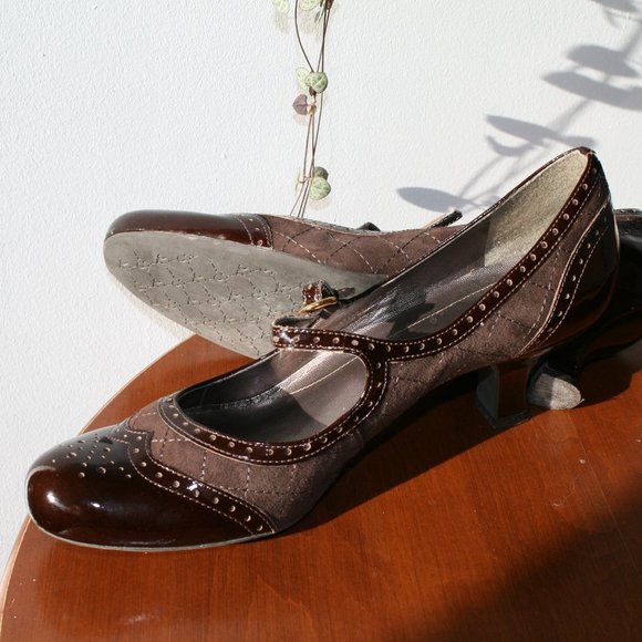 Franco Sarto Brown Leather and Suede Mary Jane High Heels - Picture 7 of 12